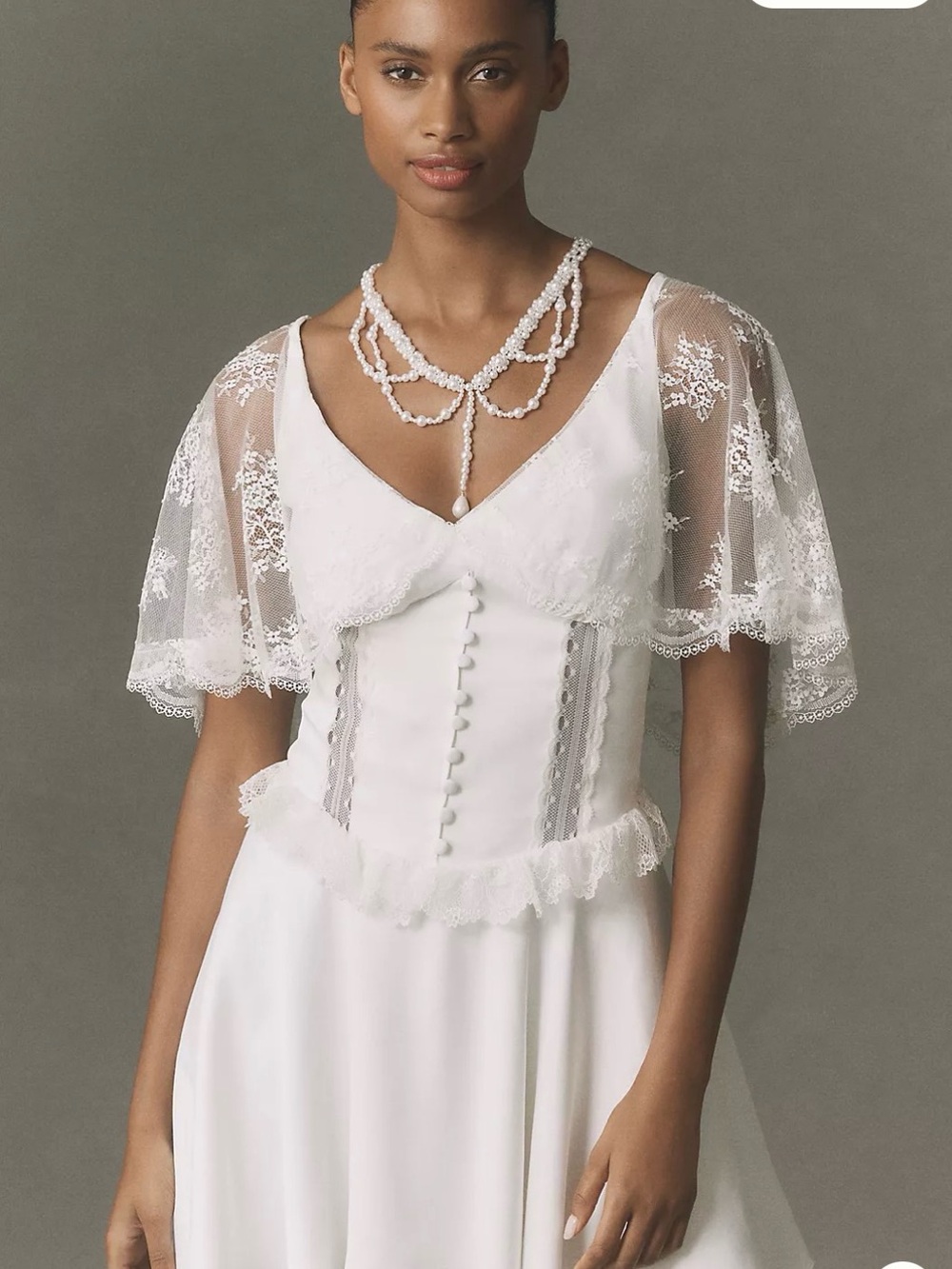 BHLDN Anthropologie White Lace-Trim Corset Bodice Mini Dress